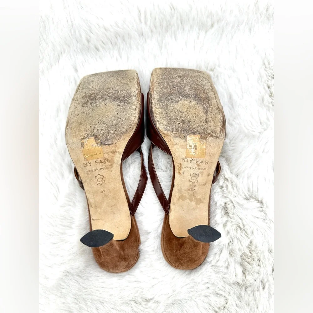BY FAR Brigette Brown Strappy Heels size‎ 37 US 7 suede leather